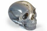 Polished Banded Agate Skull with Quartz Crystal Pocket #237017-2